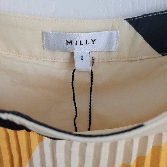 NWT MILLY Irene Zebra Pleated Midi Skirt Yellow/Black Size 0 - Picture 5 of 6